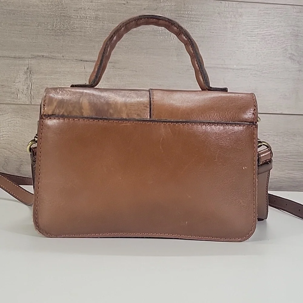 Patricia Nash Brown Patchwork Leather Top-Handle Crossbody Bag